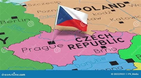 Czech Republic Prague National Flag Pinned On Political Map Stock