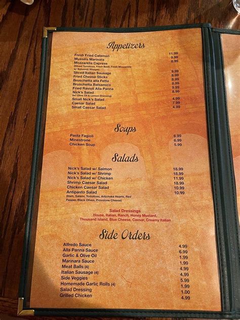 Menu At Bella Sera Of Kerrville Inc Restaurant Kerrville