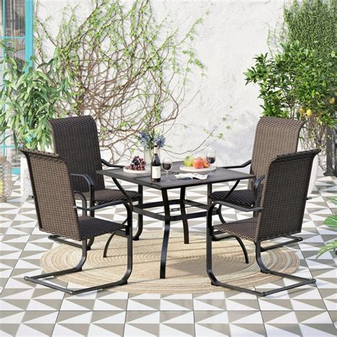 Sophia And William 5 Piece Patio Dining Set 4 C Spring Rattan Chairs And