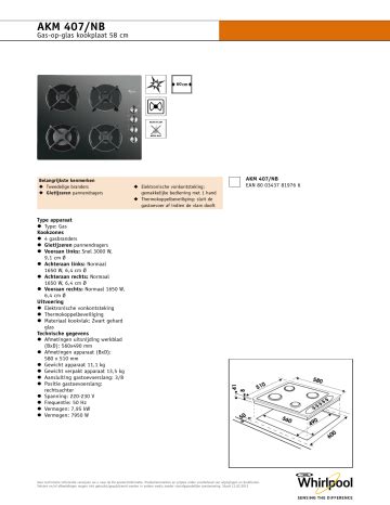 Whirlpool Akm Nb Hob Product Data Sheet Manualzz