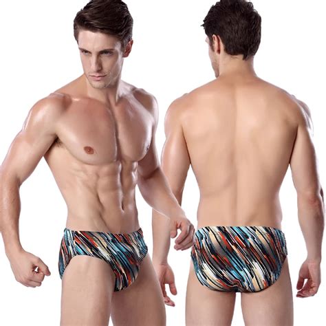 Pyongrains Brand Mens Swimwear Striped Swimsuit In Men Brief Beach