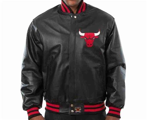 Mens Black Chicago Bulls Domestic Team Color Leather Jacket Mlj