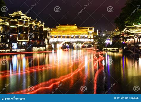 Fenghuang Ancient Town at Night Editorial Stock Image - Image of hill ...