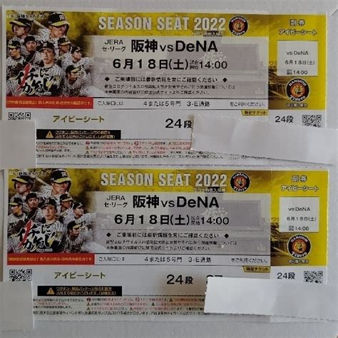 阪神タイガース 6月18日土阪神甲子園球場阪神vsdena 1塁アイビーペアチケットの通販 By タイガース大好きs Shop