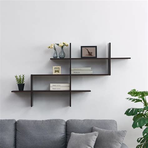 DANYA B Hanover Walnut MDF Wood Elongated Decorative Wall Shelf ...