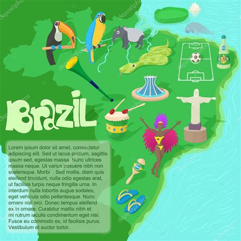 Concepto De Mapa De Brasil Estilo De Dibujos Animados Vector De