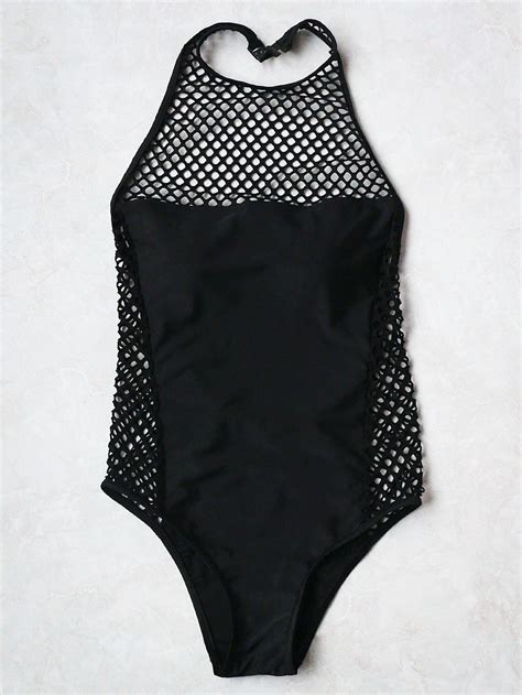 Black Hollow Out Halter One Piece Swimwearfor Women Romwe