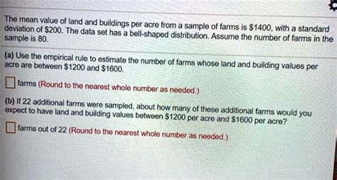 Solved The Mean Value Of Land And Buildings Per Acre From A Sample Of