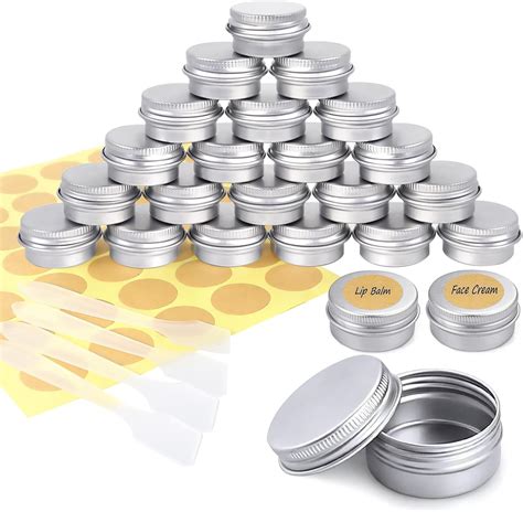 Redamancy 24 Pcs Aluminium Empty Containers 5ml Aluminium Tins Jars Lip Balm Tins With Screw