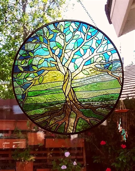 Tree Of Life Suncatcher Stained Glass Look 12 Hanging Etsy