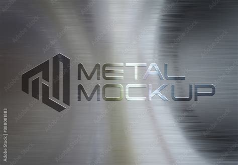 3D Logo On Reflective Metal Brushed Texture Mockup Stock Template