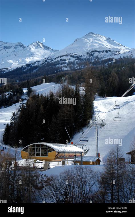 Lift station at Val Cenis, France in winter Stock Photo - Alamy