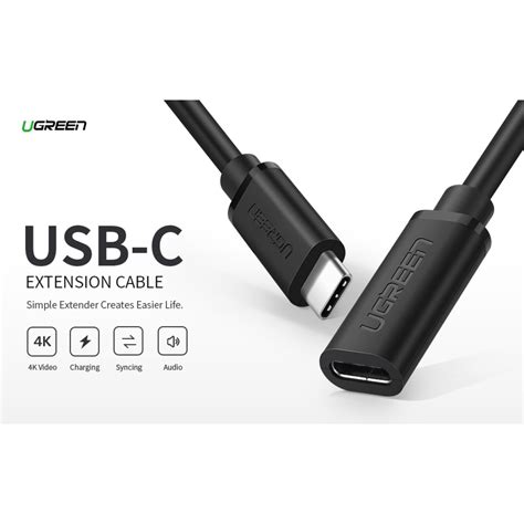 Ugreen 40574 Usb C Pd60w Thunderbolt3 Male To Female Extension Cable 0 5m Black Mandl