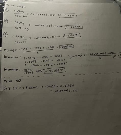 Solved Naoh And Hcl Molarity Reporti Have Molarity For Naoh