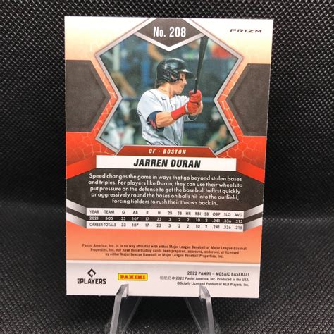 2022 Panini Mosaic Rookies Silver Prizm 208 Jarren Duran RC For