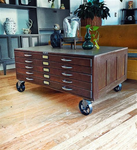 Vintage Wood Flat File Cabinet 5 Drawer With Galvanized Top Etsy Flat File Cabinet Flat