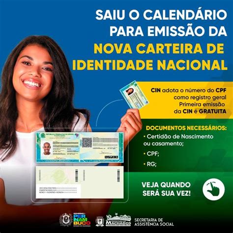 CALENDÁRIO PARA EMISSÃO DA NOVA CARTEIRA DE IDENTIDADE NACIONAL