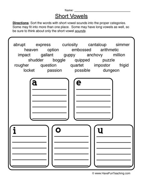 Short Vowels Sorting Worksheet Have Fun Teaching