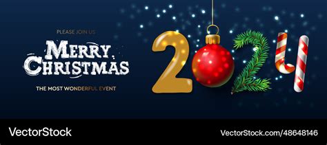 Merry Christmas And Happy New Year 2024 Banner Vector Image