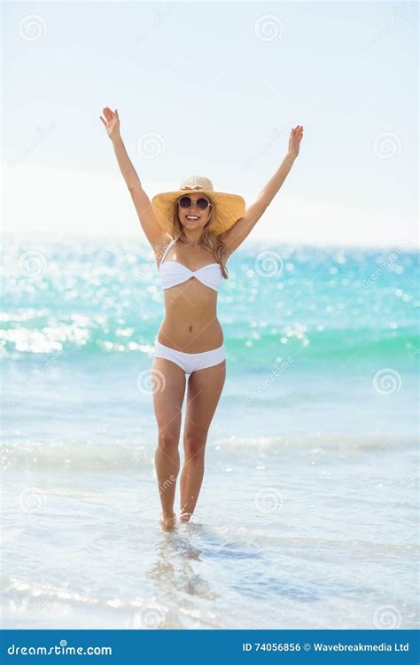 Woman In Bikini Jumping In Water Stock Photo Image Of Carefree