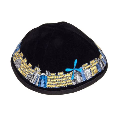 Black Velvet Yarmulke Jewish Kippah Colored Jerusalem Hat Israeli