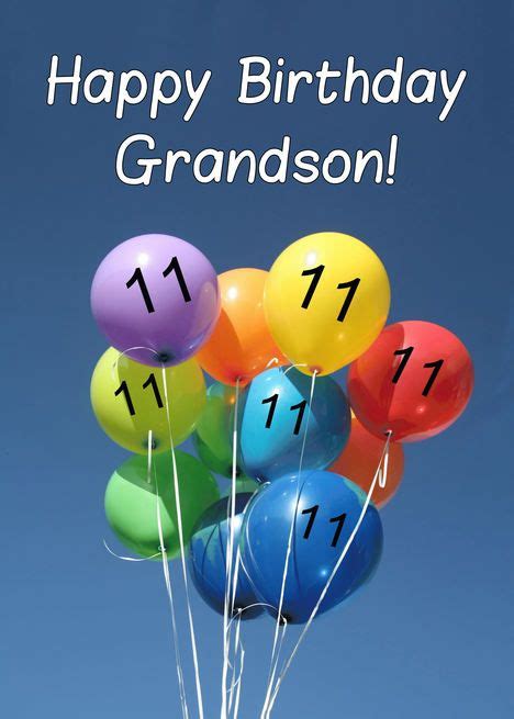 11th Birthday For Grandson Colored Balloons In Blue Sky Card Ad