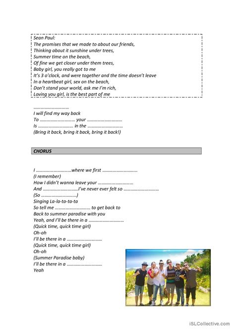 Summer Paradise Simple Plan Feat English Esl Worksheets Pdf Doc