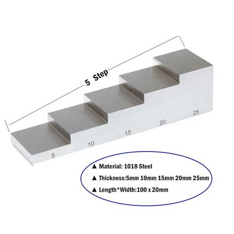 5 Step Ultrasonic Calibration Block With Material 1018 Steel Thickness