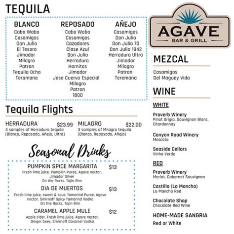 Menu Fredericksburg Va S Agave Bar And Grill Sirved