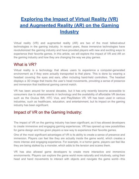 PPT Exploring The Impact Of Virtual Reality VR And Augmented