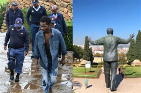 Naked Man Protesting Load Shedding Vandalises Mandela Statue