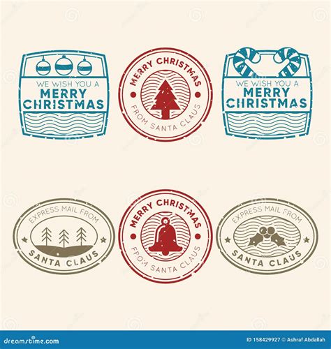 Happy Merry Christmas Stamps Collection Stock Vector Illustration Of