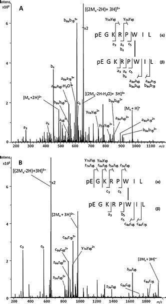 Positive Ion Esi Cid A And Esi Ecd B Ms Ms Spectra Of Xenopsin