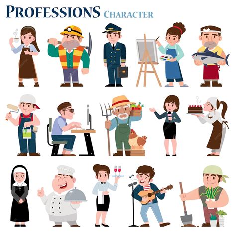 Desenho De Profissoes - Conjunto de personagens de desenho animado de profissões | Vetor Premium