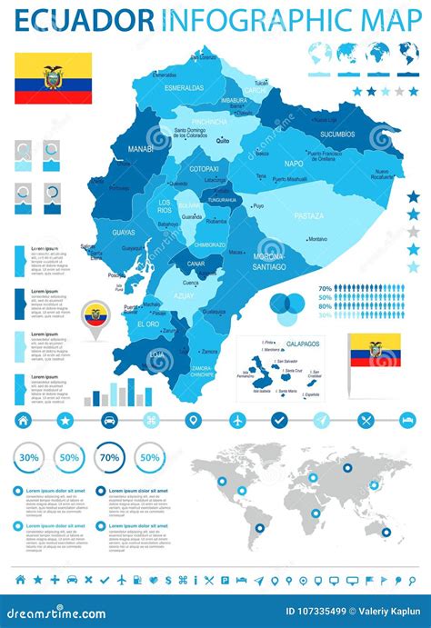 Ecuador Mapa Y Bandera Infographic Ejemplo Detallado Del Vector