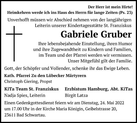 Traueranzeigen Von Gabriele Gruber Trauer Anzeigen De