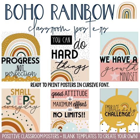 Boho Rainbow Classroom Posters Etsy