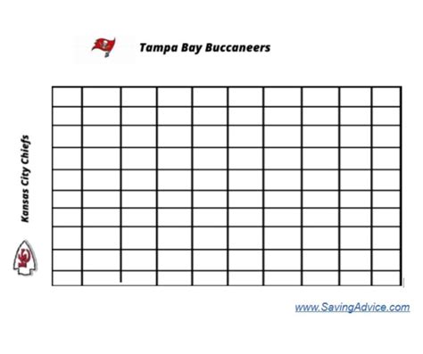 Free Printable Super Bowl Squares Chart for Super Bowl LIV