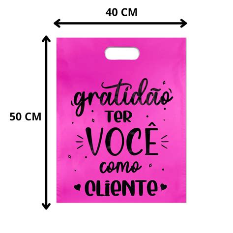 Sacola Plástica 40x50 Pct 50 peças Frase Gratidão Pink KDU