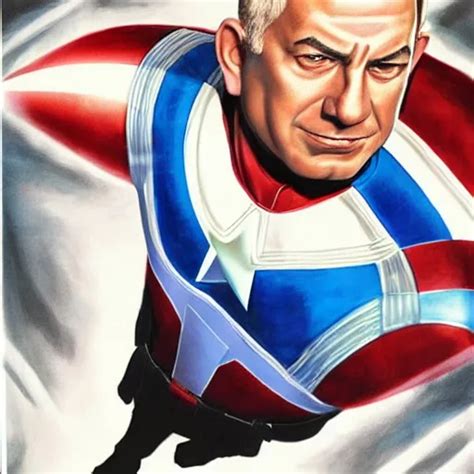 A Portrait Of Benjamin Netanyahu As Captain America By Stable Diffusion