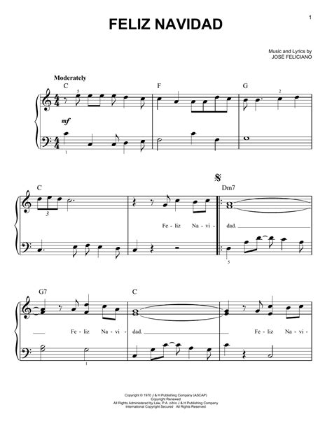 Feliz Navidad By Jose Feliciano Sheet Music For Very Easy Piano At