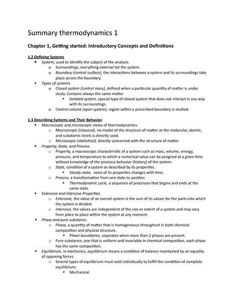 Summary Fundamentals Of Engineering Thermodynamics Ch Summary