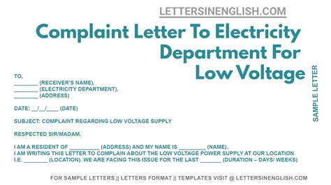 Complaint Letter To Electricity Department For Low Voltage Sample