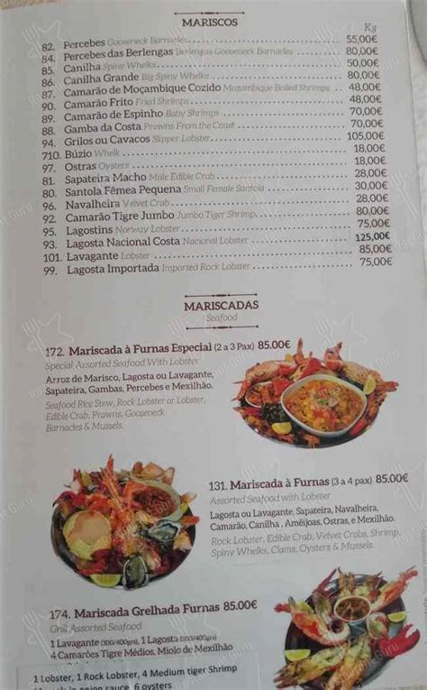 Menu Em Marisqueira Furnas Restaurante Ericeira