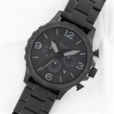 Fossil Nate Chronograph Black Dial Black Steel Strap Watch for Men