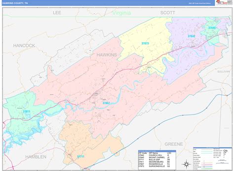 Hawkins County, TN Wall Map Color Cast Style by MarketMAPS