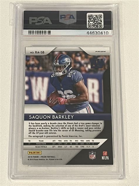 Saquon Barkley Panini Prizm Rookie Silver Autograph Sb Psa