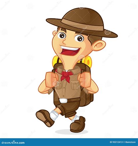 Boy Scout Cartoon Walking And Carrying Backpack Stock Vector