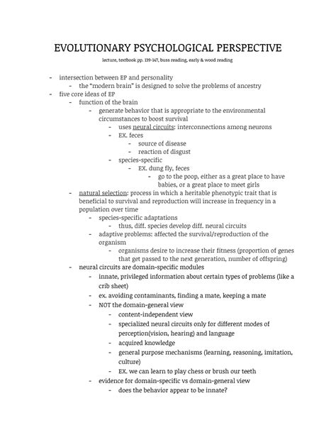 11. Evolutionary Psychological Perspective - EVOLUTIONARY PSYCHOLOGICAL PERSPECTIVE lecture ...