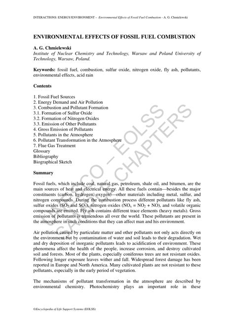 (PDF) ENVIRONMENTAL EFFECTS OF FOSSIL FUEL COMBUSTION